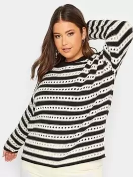 Image of Yours Crop Crochet Stripe Jumper Mono, White, Size 22-24, Women