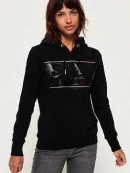 Image of Superdry Vintage Logo Block Embossed Hoodie - Black, Size 6, Women