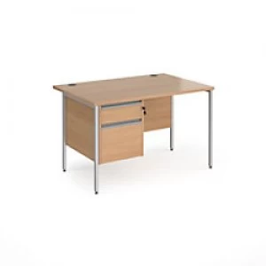 Image of Dams International Straight Desk with Beech Coloured MFC Top and Silver H-Frame Legs and 2 Lockable Drawer Pedestal Contract 25 1200 x 800 x 725mm