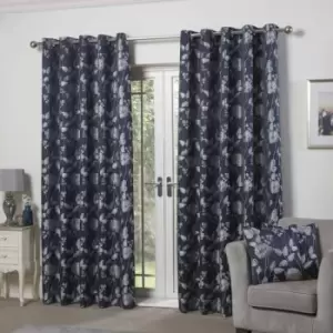Image of Emma Barclay Butterfly Meadow Eyelet Curtain 66 X 54 Navy, 100% Polyester, W 66 x Drop 54" (168 x 137cm)