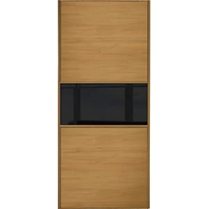 Image of Wickes Sliding Wardrobe Door Fineline Oak Panel and Black Glass - 2220 x 762mm