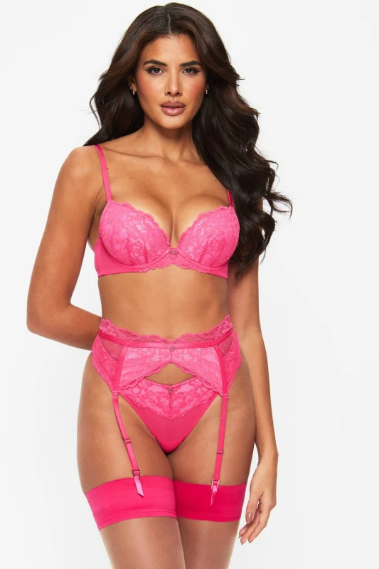Image of Ann Summers Womens Sexy Lace Padded Plunge Bra in Pink Size: 40D Pink Female 40D