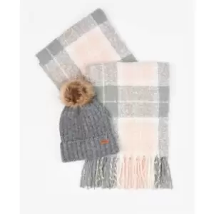 Image of Barbour Saltburn Beanie & Tartan Scarf Set - Grey