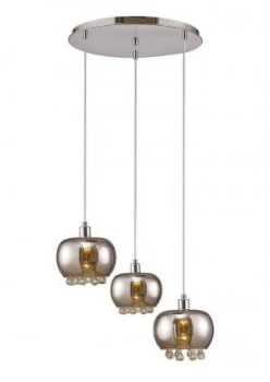 Image of Ceiling Cluster Pendant 3 Light E14 Round Mirrored Glass, Polished Chrome, Clear Glass