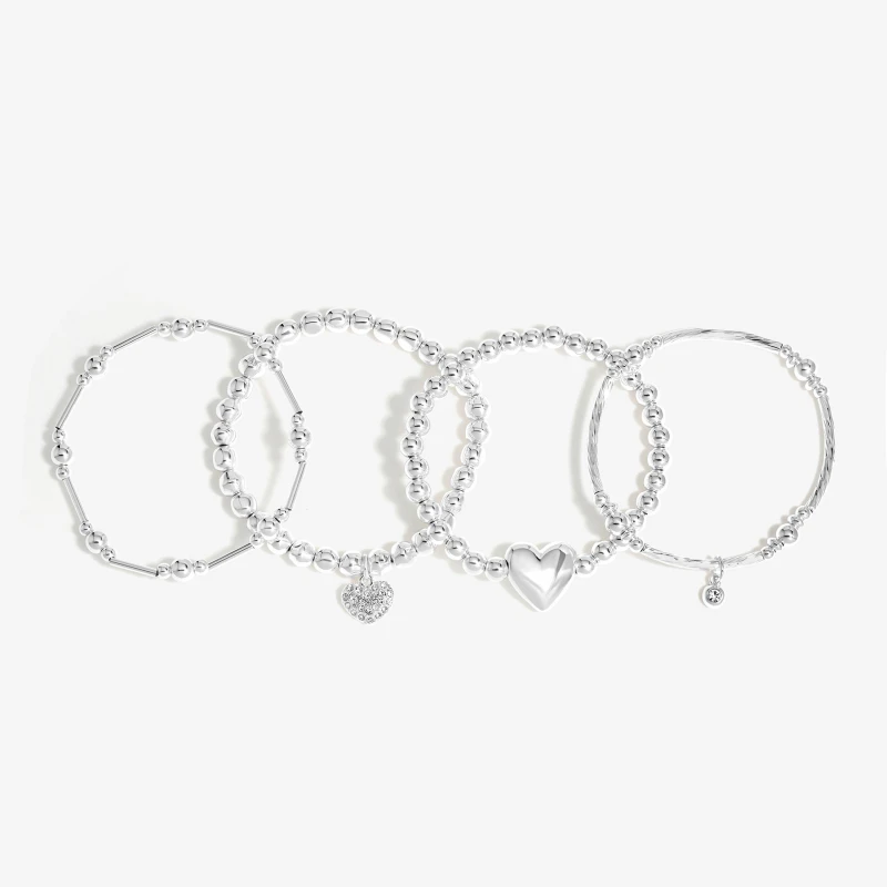 Image of Mood Silver Polished Heart Charm Bracelets - Pack Of 4 Jewellery Sets One Size Silver 42518611000