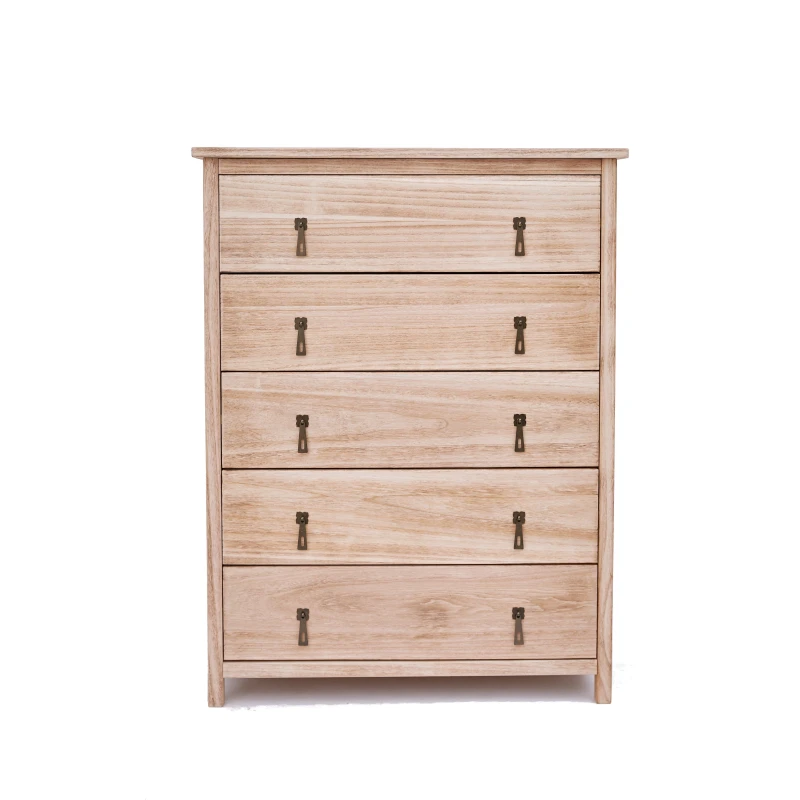 Image of Cabinet Bits Portofino 5 Drawer Chest of Drawers Drop Brass Handle in Natural Natural Unisex