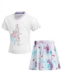 Image of adidas Girls Younger Frozen T-Shirt Set - White/Purple, Size 4-5 Years, Women