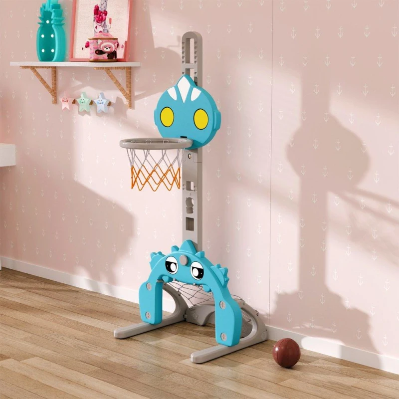 Image of KIDKID Adjustable Kids Basketball Hoop with Football Goal Blue unisex One size