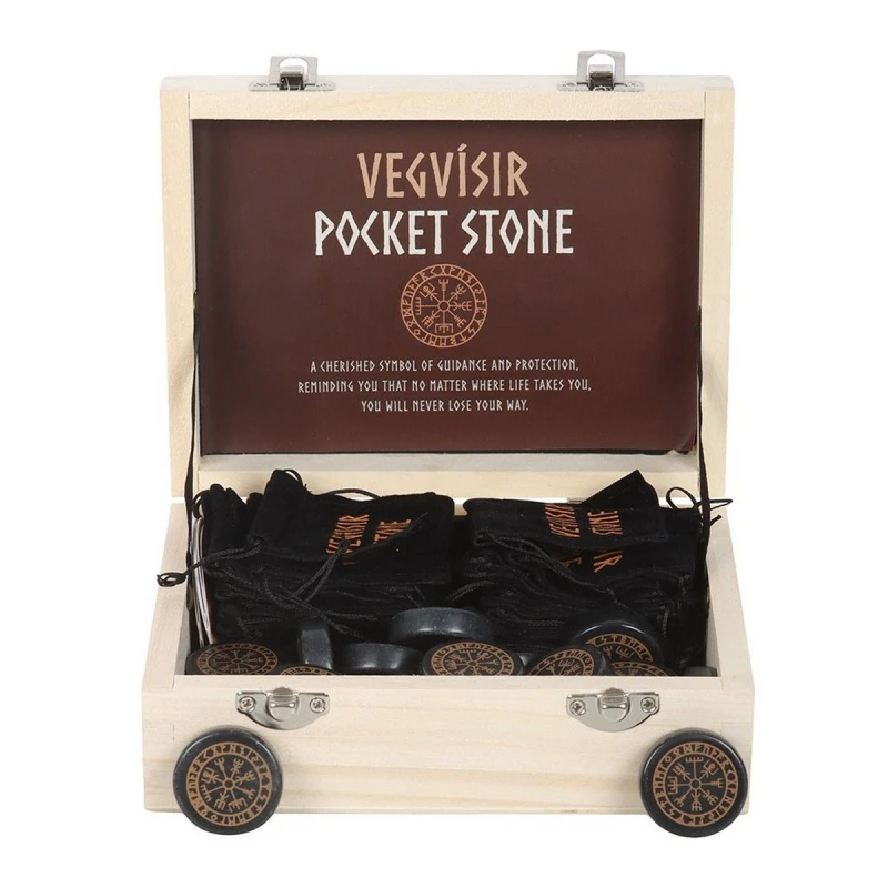 Image of Something Different Something Different Vegvisir Viking Compass Pocket Stones (Pack of 24) in Black One Size Unisex 5063806897712