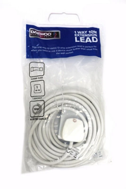 Image of Daewoo 1 Single Gang Socket Outlet With 10 Metre Extension Lead Cable Cord