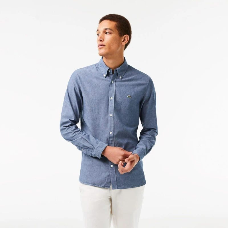 Image of Lacoste Slim Fit Concealed Placket Poplin Shirt Blue male 15