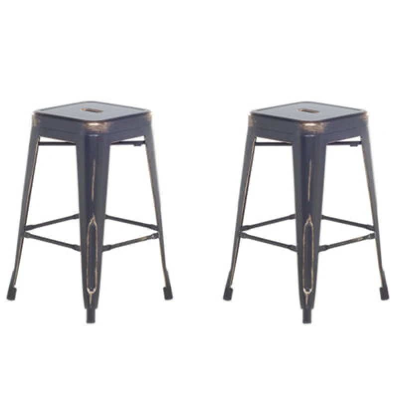 Image of BELIANI Beliani - Set of 2 Modern Dining Living Room Steel Bar Stools 60cm Black Gold Cabrillo 98196