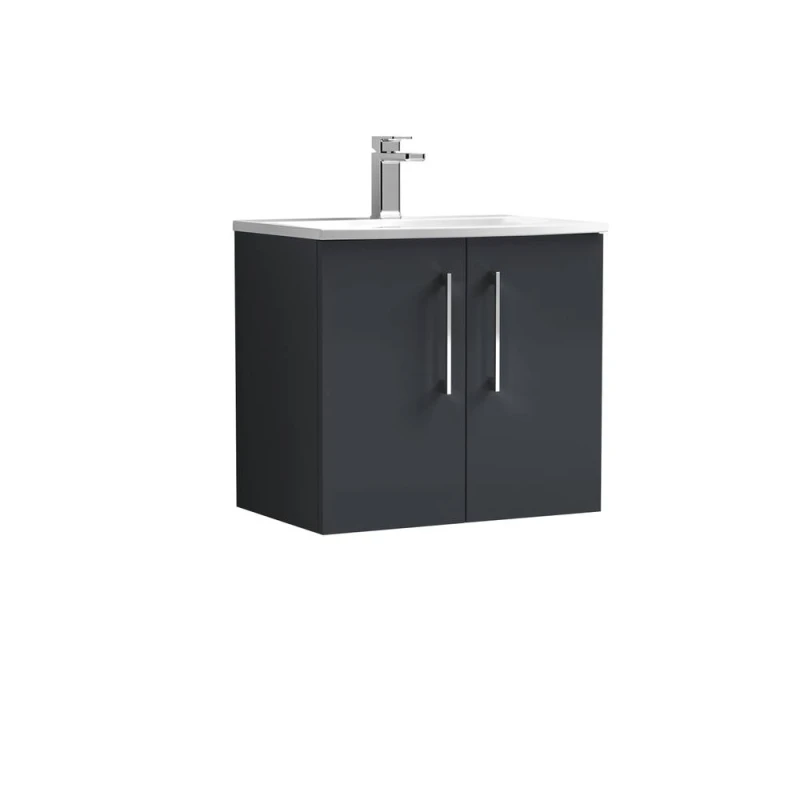 Image of Balterley Bathroom 2-Door Wall-Hung Curved Vanity Unit, Dark Grey, 600mm in Grey Grey Unisex