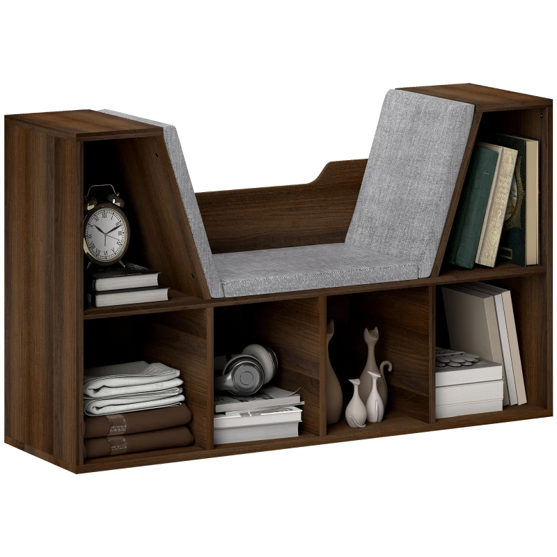 Image of HOMCOM Cube Bookshelf Organizer with Reading Seat - Six Cubes - Chestnut TJ Hughes 5061025090242