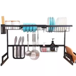 Image of Neo Direct Over Sink Kitchen Shelf Organiser 85cm, Dish Drainer, Drying Rack & Utensils Holder - Black