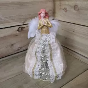 Image of Premier 26cm Angel Christmas Tree Topper with Gold Glitter dress and White Feather Wings