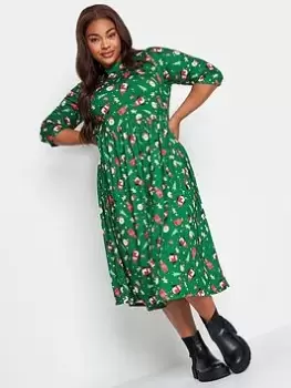 Image of Yours Yours Santa Aop Smock Dress Green, Size 20, Women