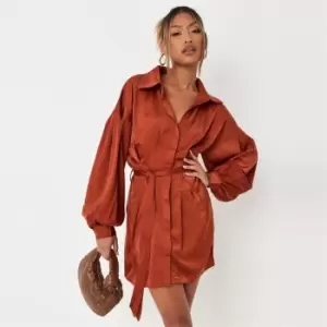 Image of Missguided Petite Satin Tie Waist Mini Dress - Orange