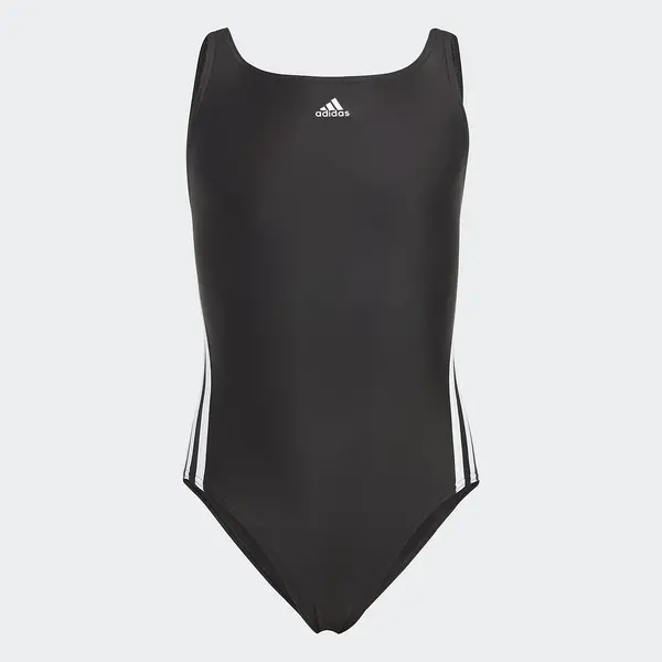 Image of adidas Girls 3 Stripe Swimsuit - Black/White, Size 7-8 Years, Women Black/White V5Q98 Female 7-8 YEARS