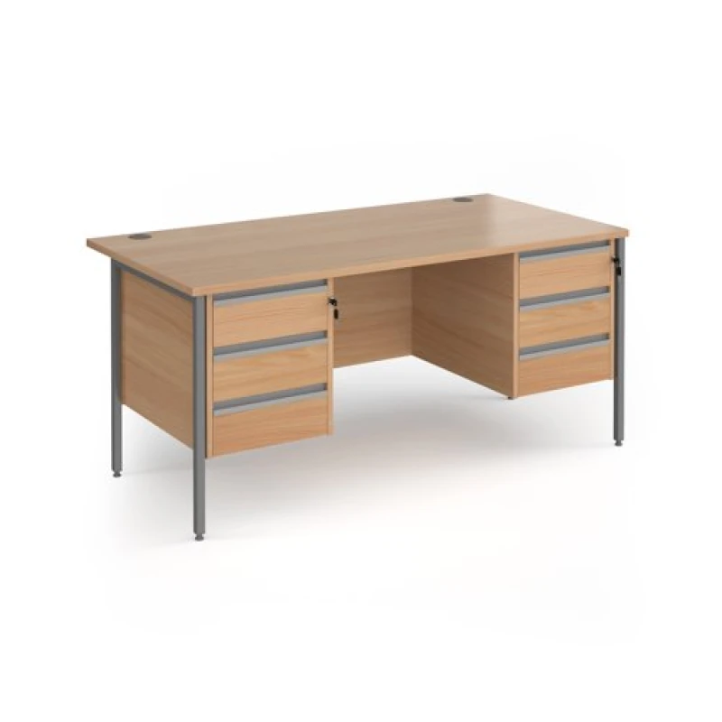 Image of Contract 25 Office Desk Rectangular Desk 1600mm With Double Pedestal Beech Top With Graphite Frame 800mm Depth Contract 25 CH16S33-G-B Beech C