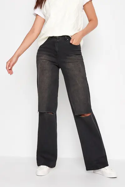 Image of Long Tall Sally Tall Wide Leg Distressed Jeans Black