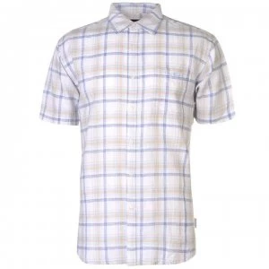 Image of Pierre Cardin Check Linen Shirt Mens - Stone/Sky/Navy