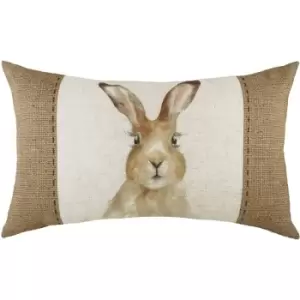 Image of Evans Lichfield Hessian Hare Cushion Cover (30cm x 50cm) (White/Brown) - White/Brown