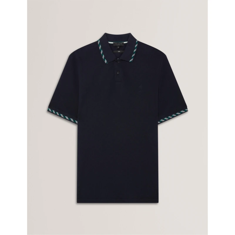 Image of Ted Baker Mens Jacquard Short-Sleeve Polo Shirt Navy male XS (1)