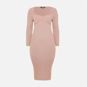 Image of Missguided Recycled Plus Size Sweetheart Neck Rib Knit Midaxi Dress - Brown