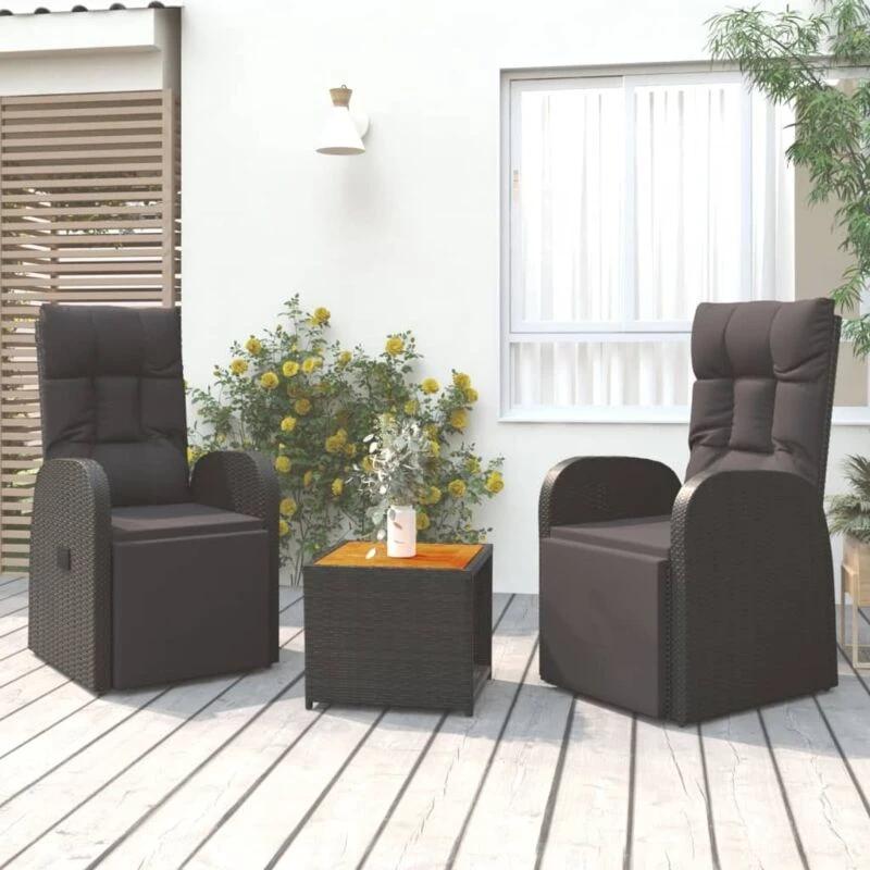 Image of VIDAXL 3 Piece Garden Lounge Set Black Poly Rattan&Solid Wood Acacia Vidaxl 8720845801298