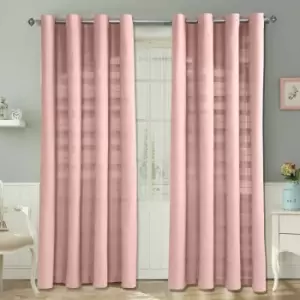 Image of Homecapes Cotton Rajput Ribbed Pink Curtain Pair, 54 x 54' Drop