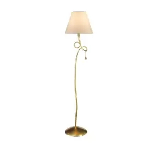 Image of Paola Floor Lamp 1 Light E27, Gold Painted With Cream Shade & Amber Glass Droplets