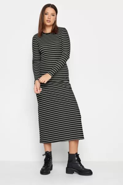 Image of Tall Womens Black Stripe Ribbed Midi Dress