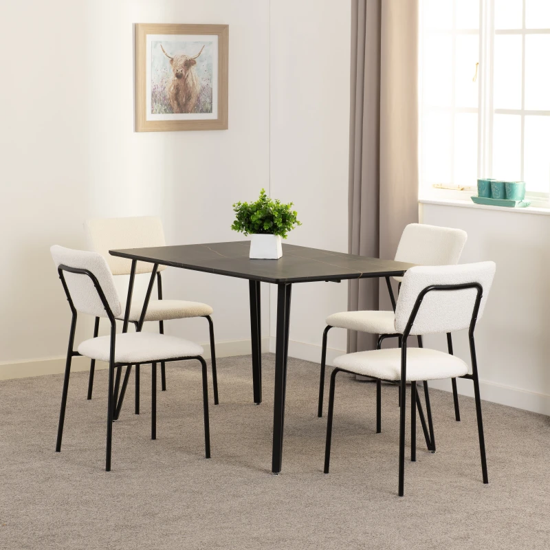 Image of Seconique Marlow & Sheldon Dining Set (x4 Chairs) - Black Marble/Ivory Boucle Fabric, Black 400-401-347