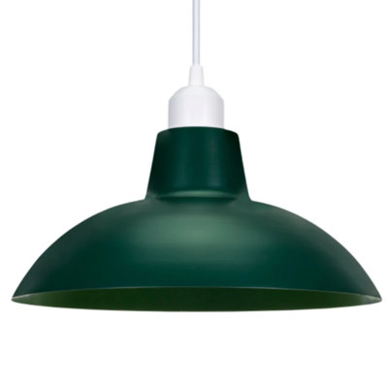 Image of Happy Homewares Industrial Retro Designed Matt Forest Green Curved Metal Ceiling Pendant Shade