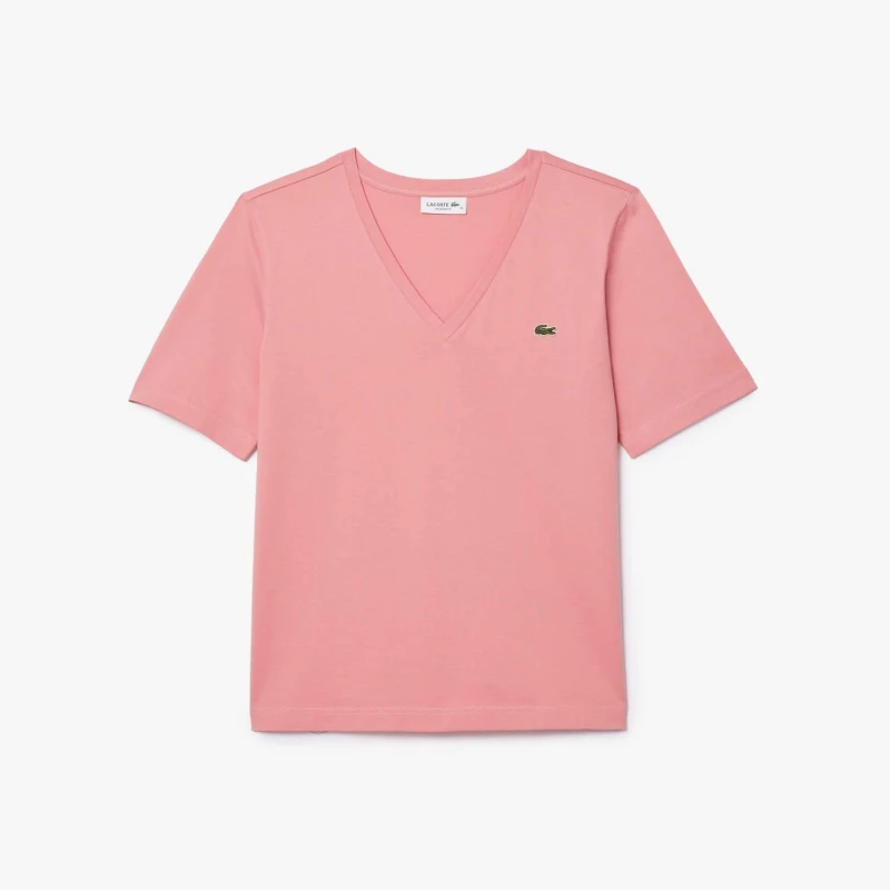 Image of Lacoste Relaxed-Fit Soft Cotton V-Neck T-Shirt Pink female 8