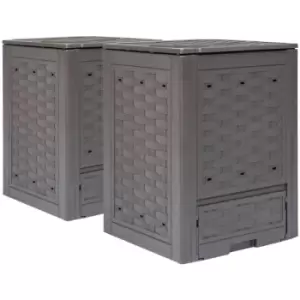 Image of Vidaxl - Garden Composters 2 pcs Brown 60x60x83cm 600 l Plastic Rattan Brown