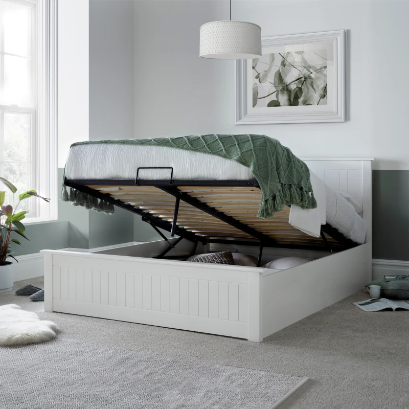 Image of Bedmaster Bedmaster Dawson Wooden Ottoman Bed And Memory Maestro Memory Foam Mattress in White Size: King White King Unisex 9501248386877