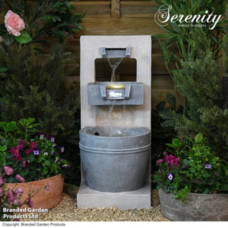 Image of Garden Gear Serenity Cascading Bowl Water Feature With LED Lighting Mains Power Self Contained