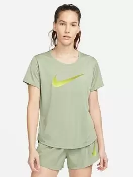 Image of Nike One Dri Fit Swoosh T-Shirt, Khaki Size M Women