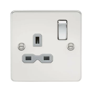 Image of Flat plate 13A 1G DP switched socket - polished chrome with grey insert - Knightsbridge