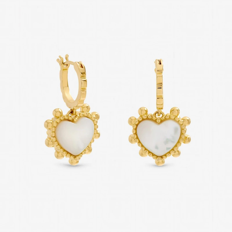 Image of Inicio Mother of Pearl Heart Huggie Hoops - Gift Pouch Hoop Earrings One Size Gold 41390610000