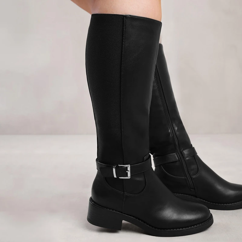 Image of Wheres That From Micah Black Stretch Wide-Calf Knee High Boots Black Pu female 4