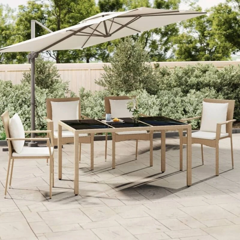 Image of VIDAXL Garden Table with Glass Top Beige Poly Rattan&Tempered Glass Vidaxl 319553