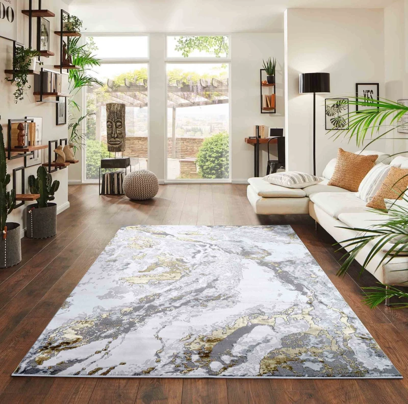 Image of Desire Rugs Picasso Modern Abstract Area Rug - Waterflow-Inspired Design for Trendy Home Decor in Gold Size: 160cm x 230cm Gold Unisex 160cm x 23