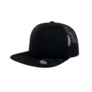 Image of Atlantis Unisex Snap 90s Flat Visor 5 Panel Trucker Cap (One Size) (Black)