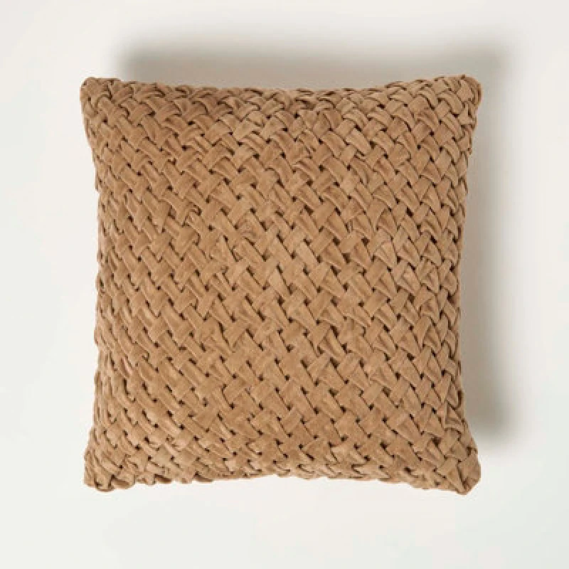 Image of Homescapes Sofia Pleated Taupe Velvet Cushion