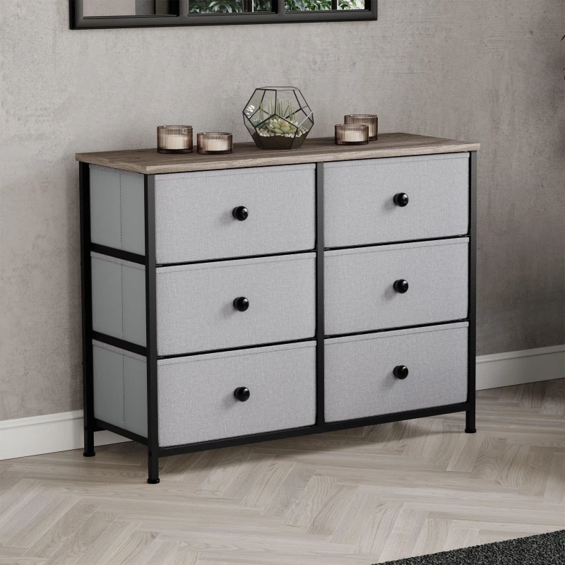 Image of Lassic Chorley 6 Drawer Fabric Storage Chest UKFR Beige & Grey Wo unisex 6 Drawer