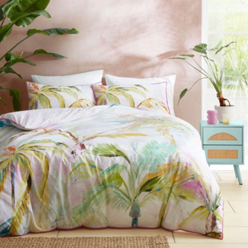 Image of Appletree Leilani 100% Cotton Tropical Print Green Duvet Cover Set