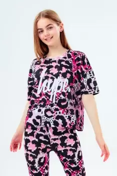 Image of HYPE GIRLS Pink LEOPARD SCRIPT T-SHIRT